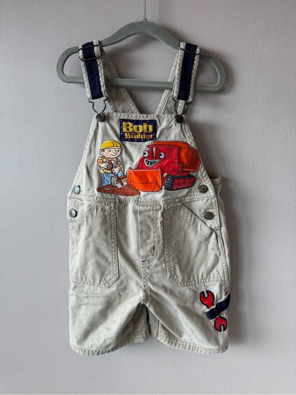 Vintage 90s Embroidered Bob the Builder & Scoop Graphic Overalls Shortalls 3T‎